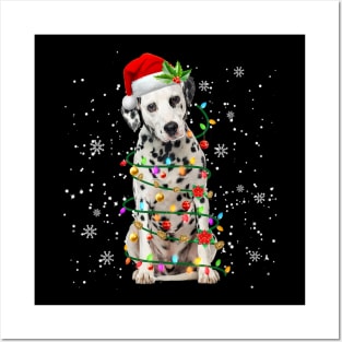 Santa Dalmatian Christmas Tree Light Posters and Art